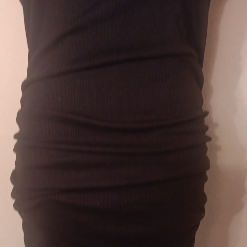 NEW! Michael Stars Gia Ribbed Black Sleevelesd Mock Neck Ruched Mini Dress - Picture 5 of 11